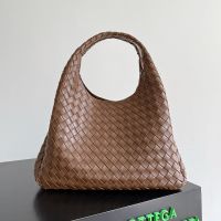 Bottega Veneta Large Campana Shoulder Bag In Intrecciato Leather Brown
