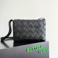 Bottega Veneta Large Diago Crossbody Bag In Intreccio Grained Calfskin Black
