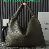 Bottega Veneta Large Hop Shoulder Bag In Intrecciato Leather Dark Green