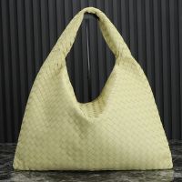 Bottega Veneta Large Hop Shoulder Bag In Intrecciato Leather Light Yellow