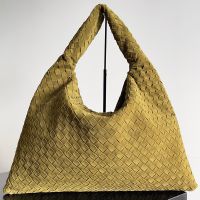 Bottega Veneta Large Hop Shoulder Bag In Intrecciato Suede Olive