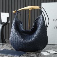Bottega Veneta Large Sardine Shoulder Bag In Intrecciato Leather Navy Blue