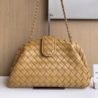 Bottega Veneta Medium Lauren 1980 Clutch with Chain In Intrecciato Lambskin Brown
