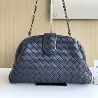 Bottega Veneta Medium Lauren 1980 Clutch with Chain In Intrecciato Lambskin Navy Blue