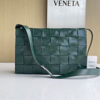 Bottega Veneta Maxi Cassette Crossbody Bag In Intreccio Waxed Calfskin Dark Green