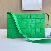 Bottega Veneta Maxi Cassette Crossbody Bag In Intreccio Waxed Calfskin Green