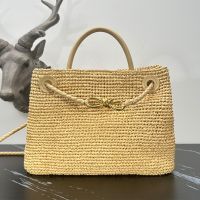 Bottega Veneta Medium Andiamo Top Handle Bag In Raffia Brown