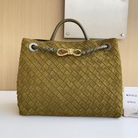 Bottega Veneta Medium Andiamo Top Handle Bag In Intrecciato Suede Olive