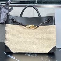 Bottega Veneta Medium Andiamo Top Handle Bag In Raffia and Leather Beige/Black