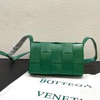 Bottega Veneta Medium Cassette Crossbody Bag with Triangle Buckle In Intreccio Wax Leather Green
