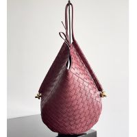 Bottega Veneta Solstice Shoulder Bag In Intreccio Supple Lambskin Burgundy