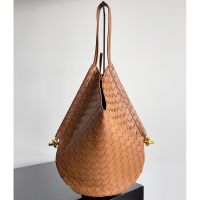 Bottega Veneta Solstice Shoulder Bag In Intreccio Supple Lambskin Brown