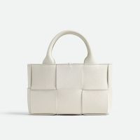 Bottega Veneta Micro Arco Tote with Detachable Strap In Intreccio Grained Leather White