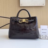 Bottega Veneta Mini Andiamo Top Handle Bag In Alligator Leather Dark Brown
