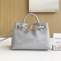 Bottega Veneta Mini Andiamo Top Handle Bag In Alligator Leather Grey