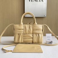 Bottega Veneta Mini Arco Tote 25 with Detachable Strap In Foulard Intreccio Leather Apricot