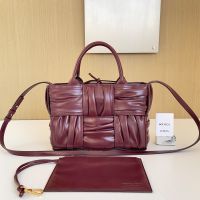 Bottega Veneta Mini Arco Tote 25 with Detachable Strap In Foulard Intreccio Leather Burgundy