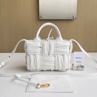 Bottega Veneta Mini Arco Tote 25 with Detachable Strap In Foulard Intreccio Leather White