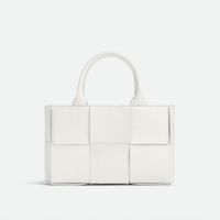 Bottega Veneta Mini Arco Tote with Detachable Strap In Intreccio Leather White