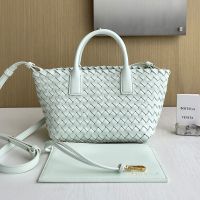 Bottega Veneta Mini Cabat Tote 20 with Detachable Strap In Intreccio Leather Sky Blue
