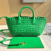 Bottega Veneta Mini Cabat Tote 20 with Detachable Strap In Intreccio Leather Green