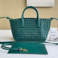 Bottega Veneta Mini Cabat Tote 20 with Detachable Strap In Intreccio Leather Military Green