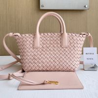 Bottega Veneta Mini Cabat Tote 20 with Detachable Strap In Intreccio Leather Pink