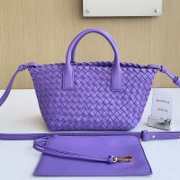 Bottega Veneta Mini Cabat Tote 20 with Detachable Strap In Intreccio Leather Purple