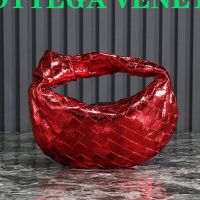Bottega Veneta Mini Jodie Top Handle Bag In Foggy Mirror Effect Intreccio Leather Red