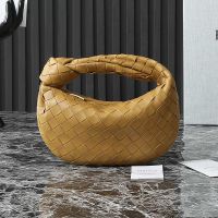 Bottega Veneta Mini Jodie Top Handle Bag In Intreccio Lambskin Brown