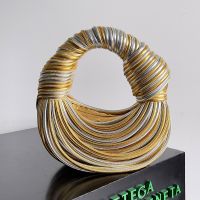 Bottega Veneta Mini Jodie Top Handle Bag In Tubular Leather Gold/Silver