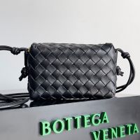Bottega Veneta Mini Loop Camera Bag In Intreccio Lambskin Black