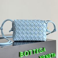 Bottega Veneta Mini Loop Camera Bag In Intreccio Lambskin Light Blue