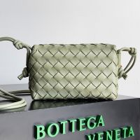 Bottega Veneta Mini Loop Camera Bag In Intreccio Lambskin Light Green