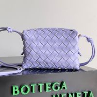 Bottega Veneta Mini Loop Camera Bag In Intreccio Lambskin Purple