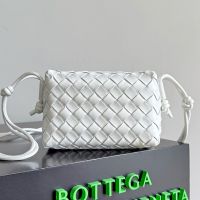 Bottega Veneta Mini Loop Camera Bag In Intreccio Lambskin White
