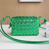 Bottega Veneta Mini Loop Camera Bag In Intreccio Metalized Leather Green