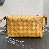 Bottega Veneta Mini Loop Camera Bag with Signature Metallic Knot In Intreccio Leather Brown