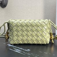 Bottega Veneta Mini Loop Camera Bag with Signature Metallic Knot In Intreccio Leather Olive
