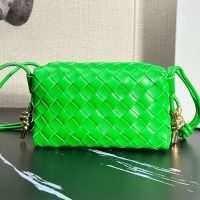 Bottega Veneta Mini Loop Camera Bag with Signature Metallic Knot In Intreccio Leather Green
