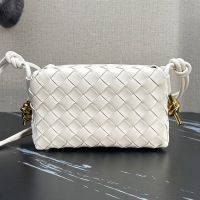 Bottega Veneta Mini Loop Camera Bag with Signature Metallic Knot In Intreccio Leather White
