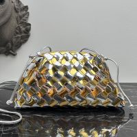 Bottega Veneta Mini Pouch with Strap In Intrecciato Wavy Lambskin Gold/Silver