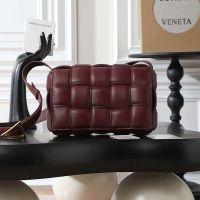 Bottega Veneta Large Cassette Crossbody Bag In Intreccio Padded Lambskin Burgundy
