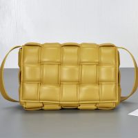 Bottega Veneta Large Cassette Crossbody Bag In Intreccio Padded Lambskin Camel