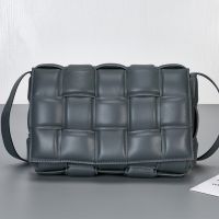 Bottega Veneta Large Cassette Crossbody Bag In Intreccio Padded Lambskin Dark Green