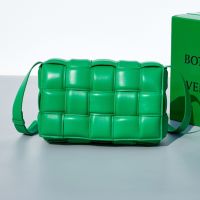 Bottega Veneta Large Cassette Crossbody Bag In Intreccio Padded Lambskin Green/Silver