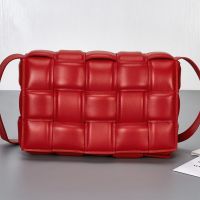 Bottega Veneta Large Cassette Crossbody Bag In Intreccio Padded Lambskin Red