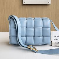 Bottega Veneta Large Cassette Crossbody Bag with Triangle Buckle In Intreccio Padded Lambskin Blue
