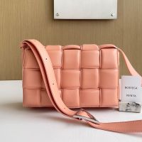 Bottega Veneta Large Cassette Crossbody Bag with Triangle Buckle In Intreccio Padded Lambskin Cherry