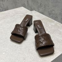 Bottega Veneta Parco 45 Slides Women Intrecciato Lambskin Coffee